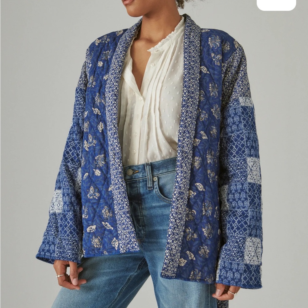 Lucky Brand Blue Floral Kimono Jacket
